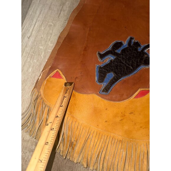 Vintage Western Leather Cowboy Chaps With Fringe - Picture 7 of 8